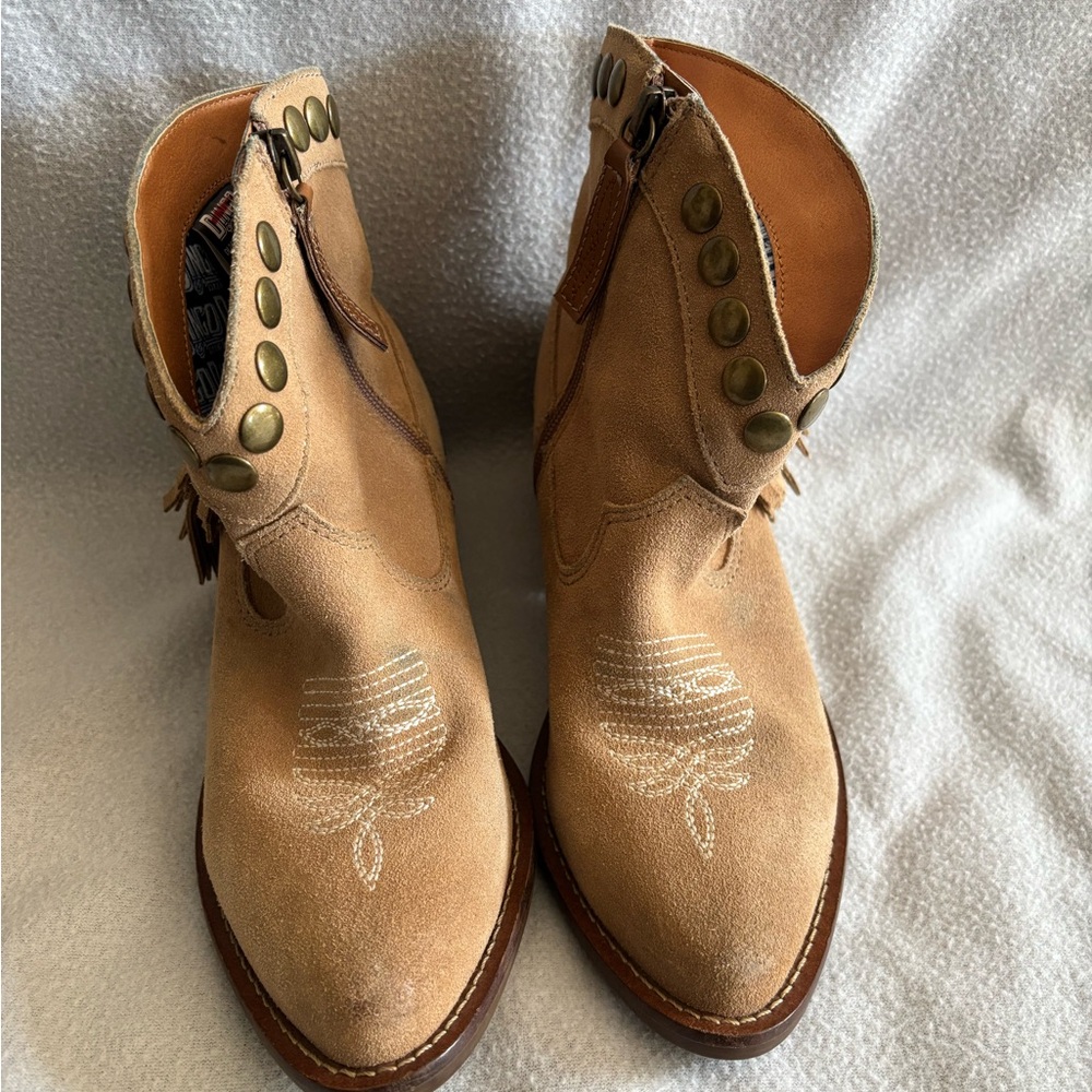 Dingo Tan Ankle Boots with Brass Studs